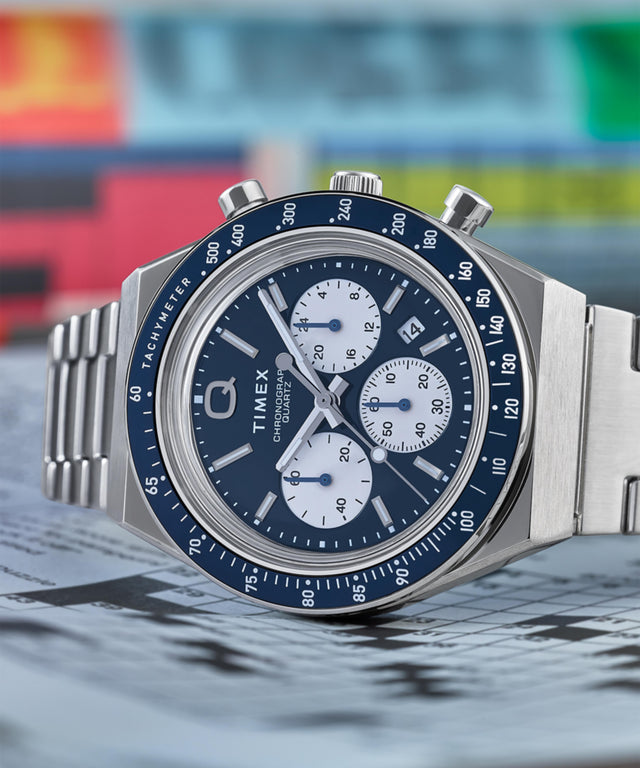 TW2W51600 Q Reloj cronógrafo Timex de 40 mm con brazalete de acero inoxidable: siluetas clave de la campaña (fotografías de producto) Imagen