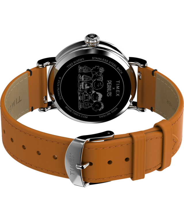 TW2W51900 Timex Standard x Peanuts Basketball 40mm Leather Strap Watch Caseback with Attachment Image