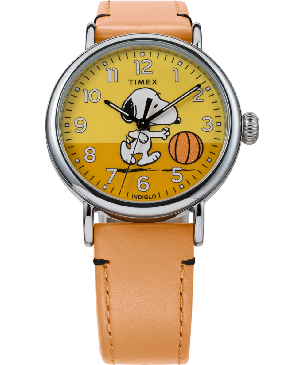 TW2W51900 Timex Standard x Peanuts Basketball 40mm Leather Strap Watch Campaign Key Silhouettes (Beauty shots) Image