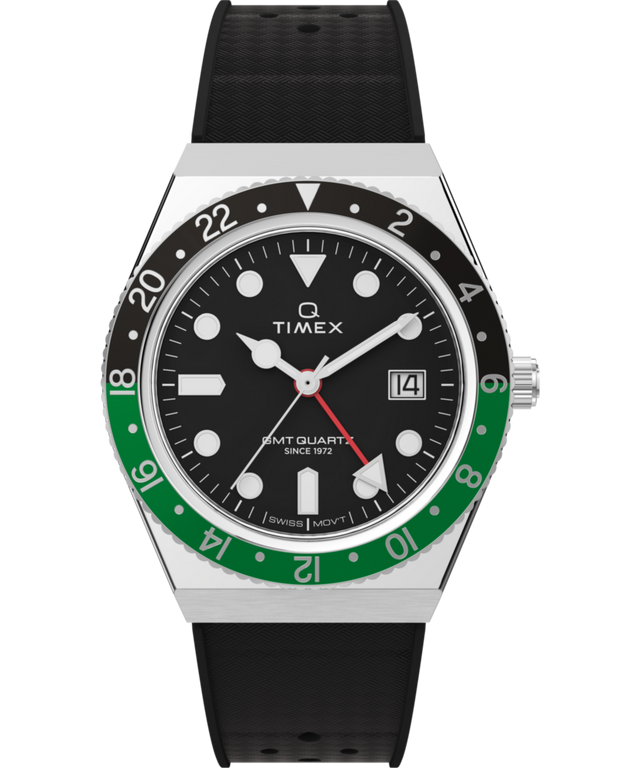 TW2W57500 Reloj con correa de caucho sintético de 38 mm Q Timex® GMT, imagen principal