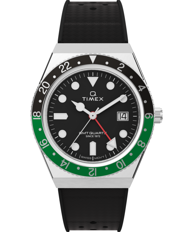 TW2W57500 Reloj con correa de caucho sintético de 38 mm Q Timex® GMT, imagen principal