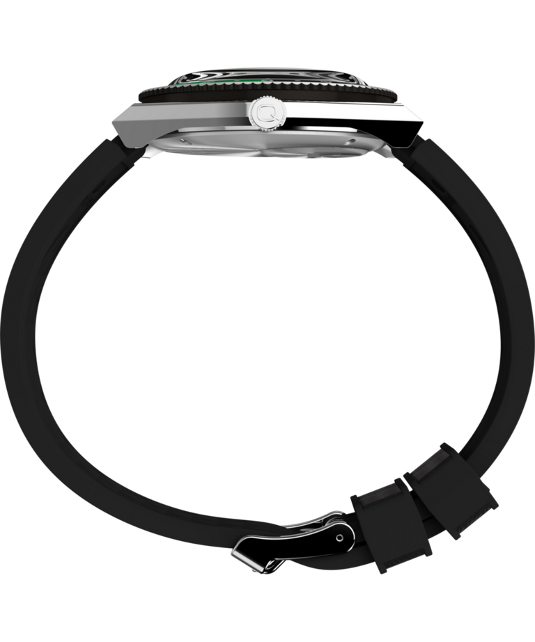 TW2W57500 Reloj con correa de caucho sintético de 38 mm Q Timex® GMT, imagen de perfil