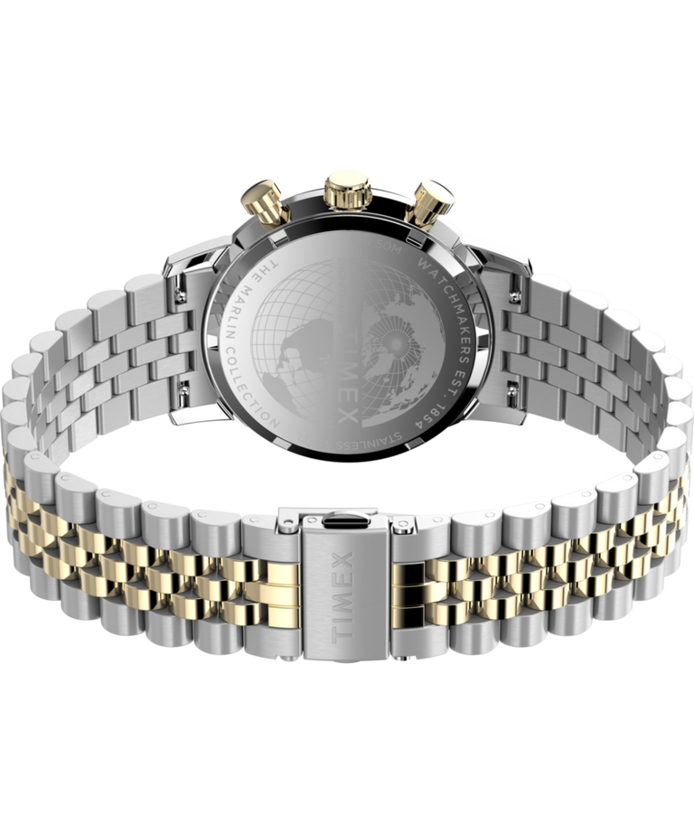 TW2W60000 Reloj Marlin® con cronógrafo y taquímetro, 40 mm, brazalete de acero inoxidable. Imagen del fondo de la caja con accesorio.