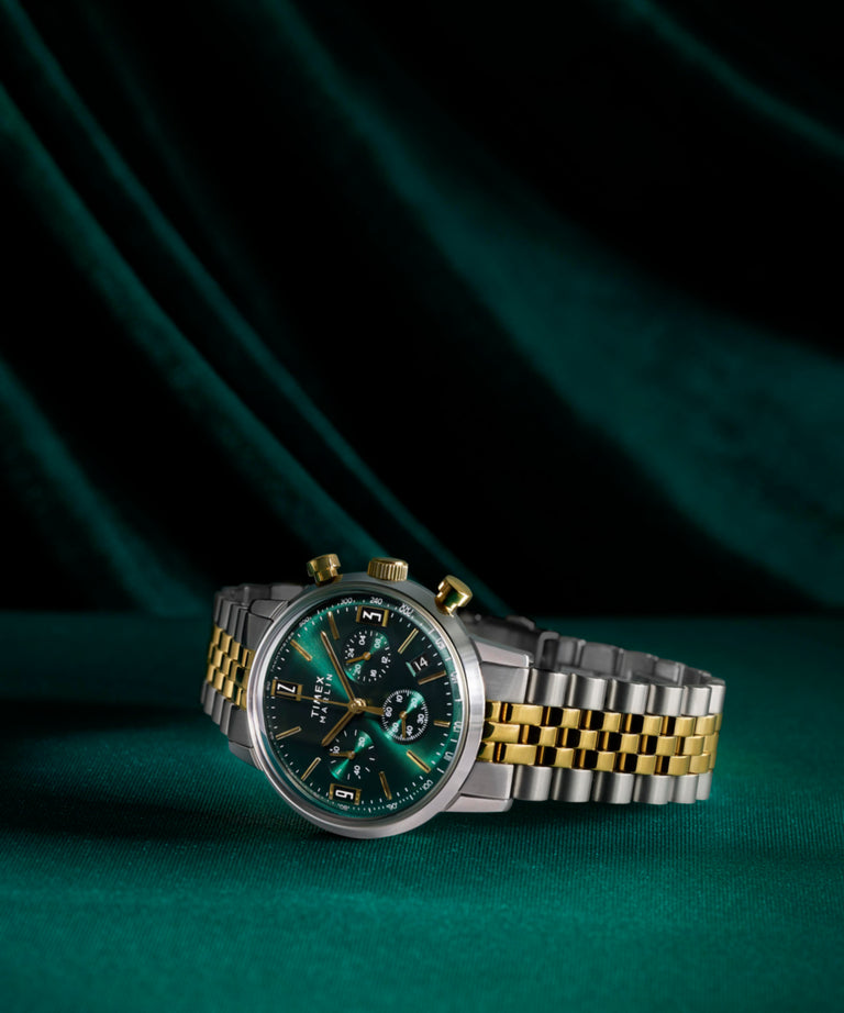TW2W60000 Reloj Marlin® con cronógrafo y taquímetro, 40 mm, de acero inoxidable con brazalete  Imagen de las siluetas clave de la campaña (fotos de producto)
