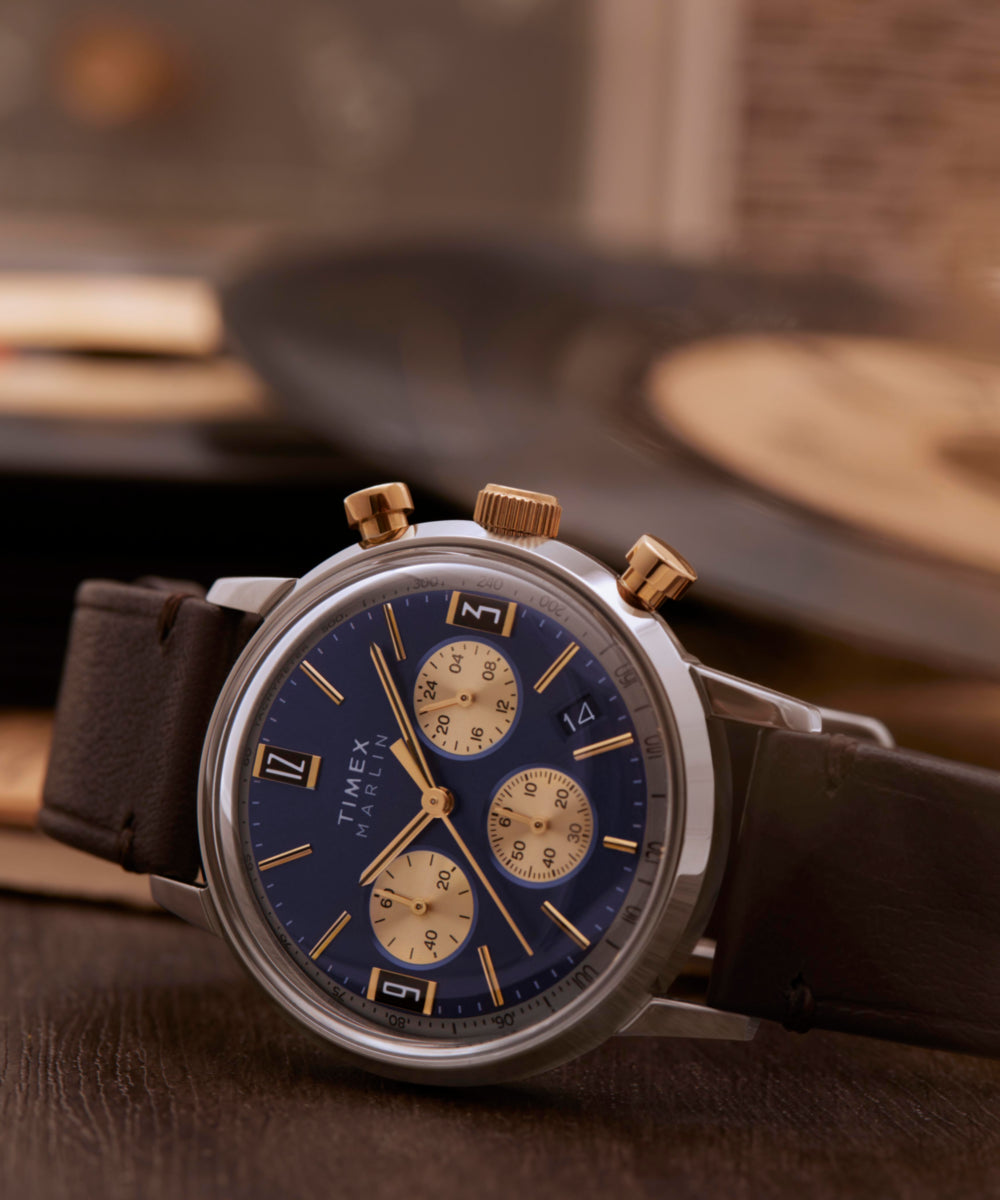 Marlin® Chronograph Tachymeter 40mm Leather Strap Watch