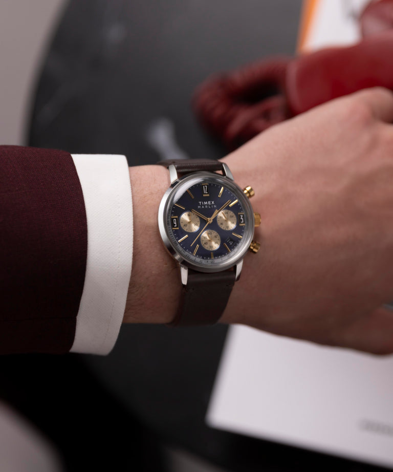 TW2W60400 Marlin® Chronograph Tachymeter 40mm Leather Strap Watch  Alt Wrist Shot 1 Image