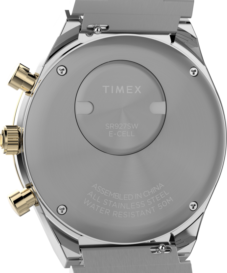 TW2W64200 Q Timex® Chronograph 40mm Stainless Steel Bracelet Watch  Caseback Image