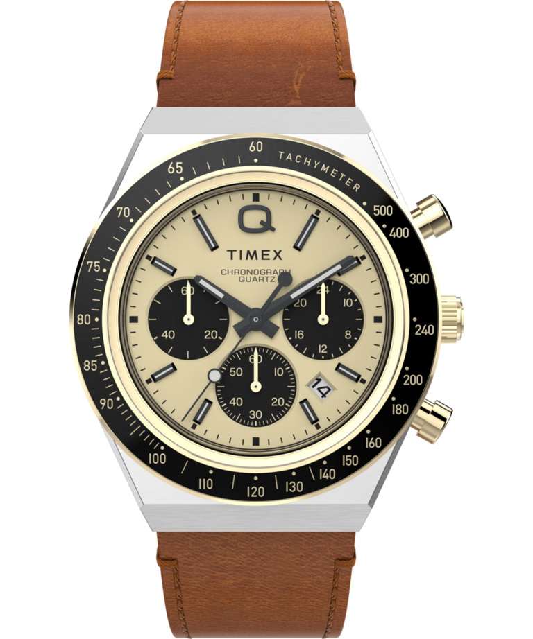 TW2W64400 Q Timex® Chronograph 40mm Leather Strap Watch Primary Image