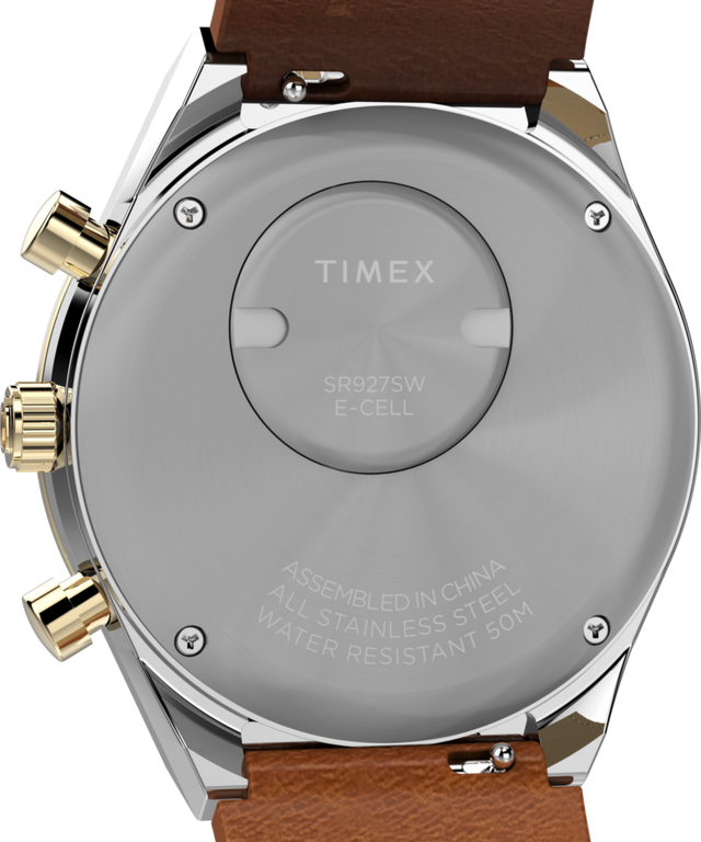 TW2W64400 Q Timex® Chronograph 40mm Leather Strap Watch Caseback Image