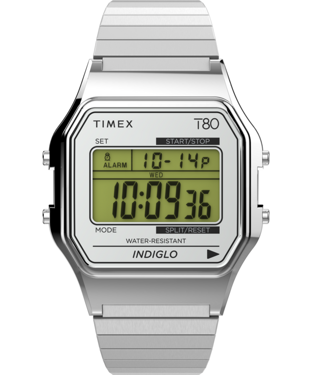 A silver digital watch