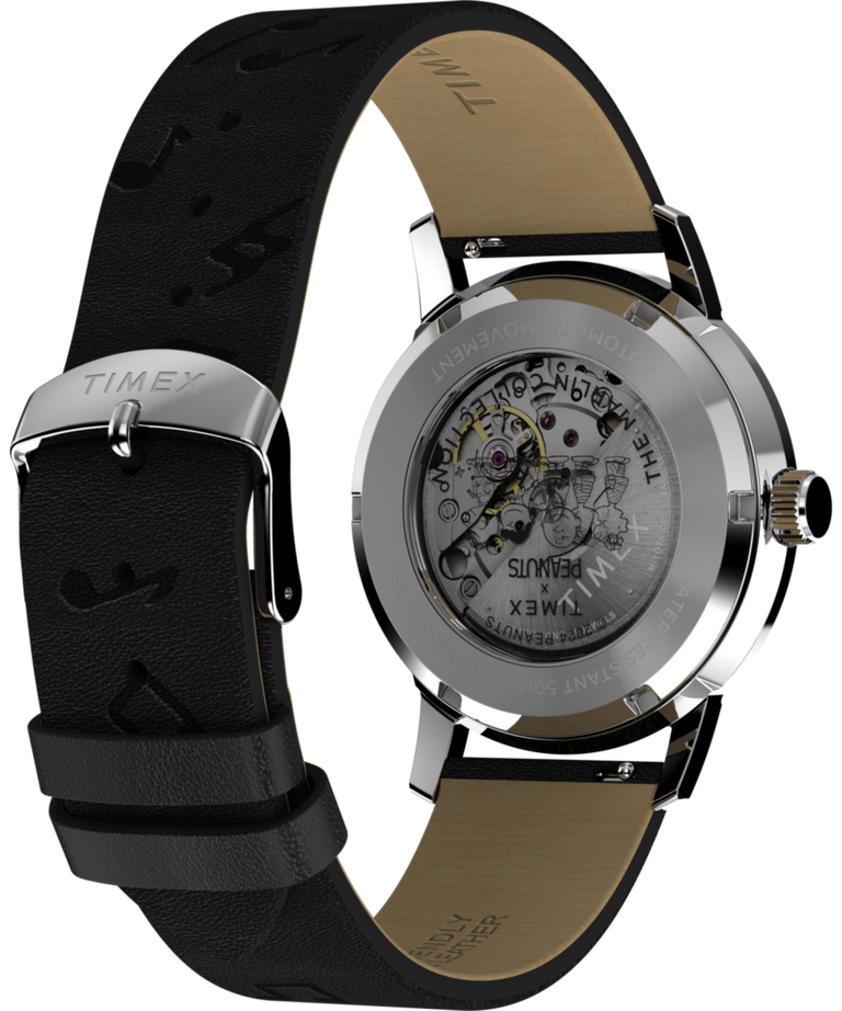 TW2W68800 Timex x Peanuts Marlin® Automatic Saxophonist 40mm Leather Strap Watch Caseback with Attachment Image