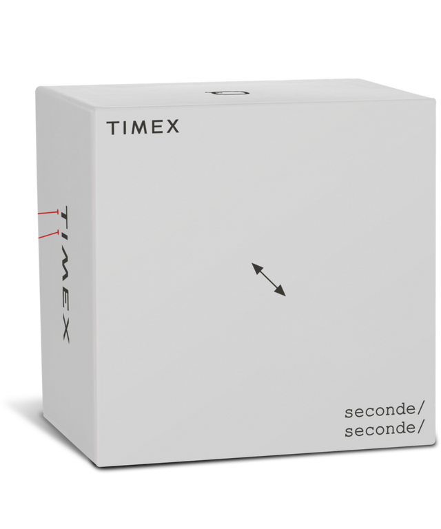 TW2W70600 Timex x seconde/seconde/ Loser, reloj de 38 mm con brazalete de acero inoxidable. Imagen del embalaje original.