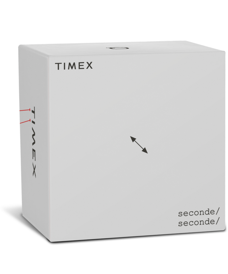 TW2W70600 Timex x seconde/seconde/ Loser, reloj de 38 mm con brazalete de acero inoxidable. Imagen del embalaje original.
