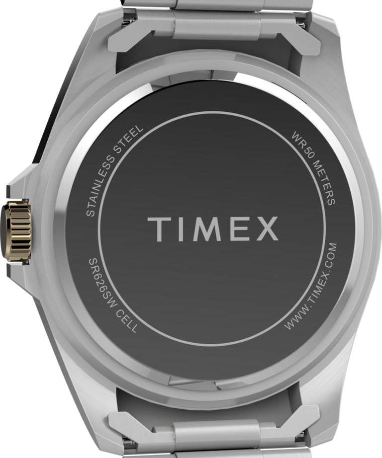 TW2W71800: Reloj de vestir para hombre de 42 mm con brazalete de acero inoxidable. Imagen del fondo de la caja.