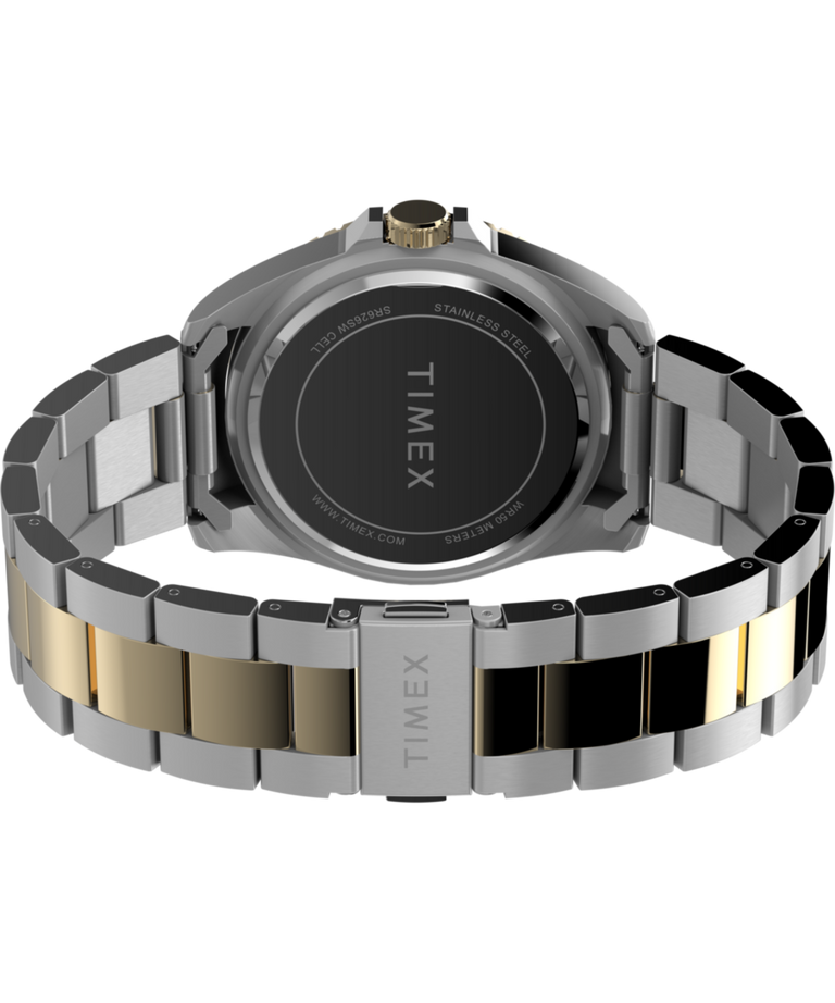 TW2W71800: Reloj de vestir para hombre de 42 mm con brazalete de acero inoxidable. Imagen del fondo de la caja con accesorio.