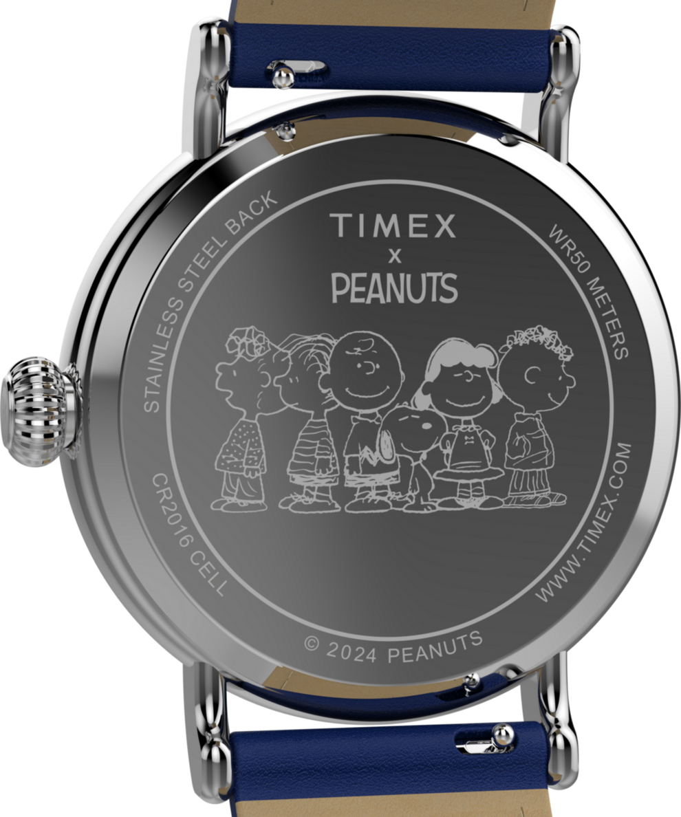 TW2W72700 Timex Standard x Peanuts Pumpkin Patch 40mm Leather Strap Watch   Caseback Image