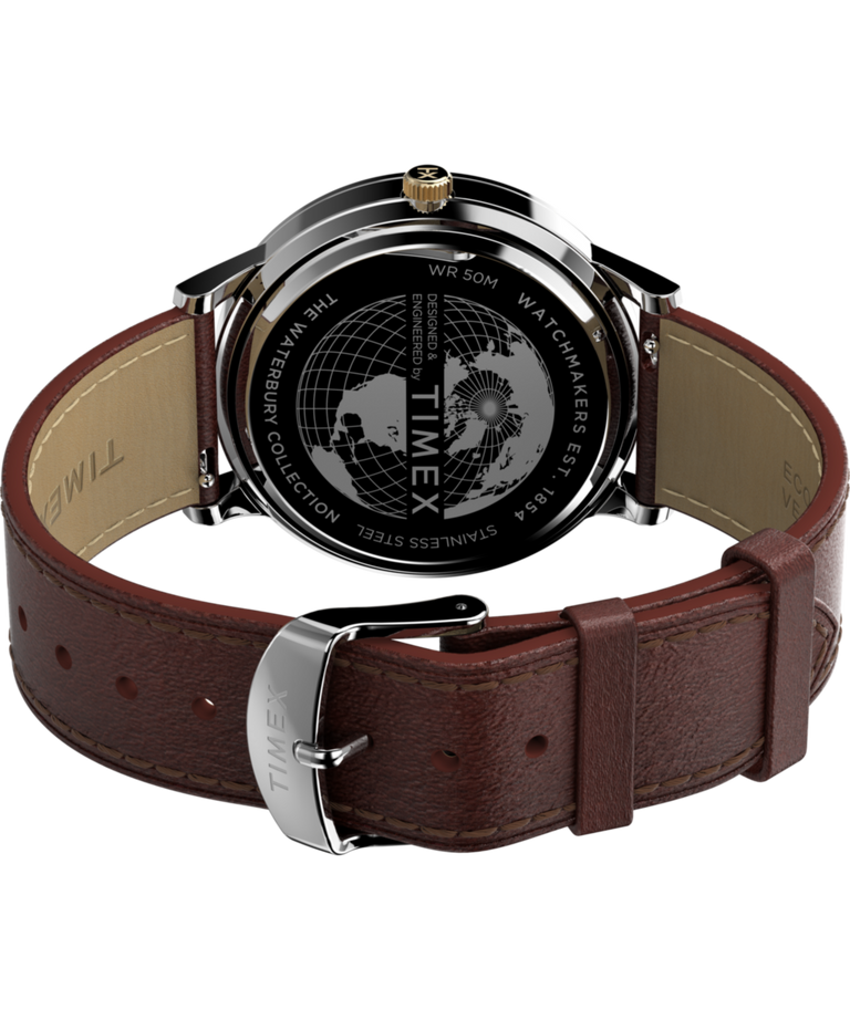 TW2W75600 Waterbury Classic Moon Phase, reloj de 40 mm con correa de piel: imagen del fondo de la caja con accesorio