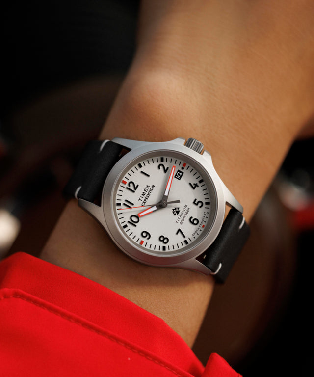 TW2W78200 Expedition Titanium 38mm Leather Strap Watch  Alt Wrist Shot 2 Image