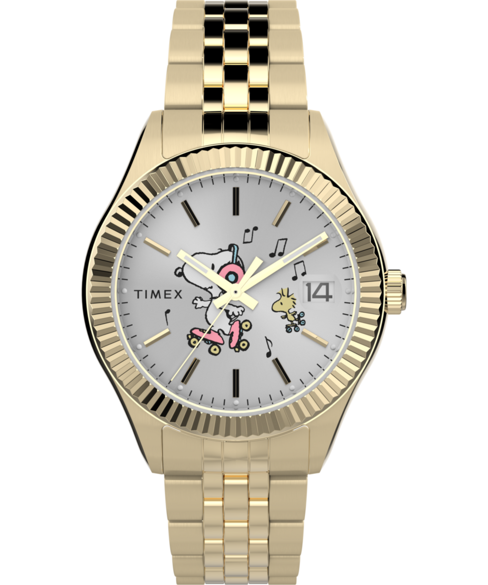 TW2W78700 Timex Legacy x Peanuts Roller Skating 34mm Stainless Steel Bracelet Watch   Primary Image