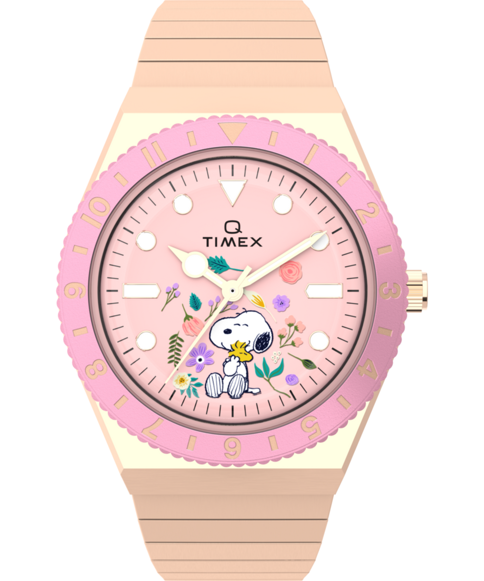 TW2W83800 Peanuts® Q Timex® In Bloom 36mm Stainless Steel Expansion Band Watch Primary Image