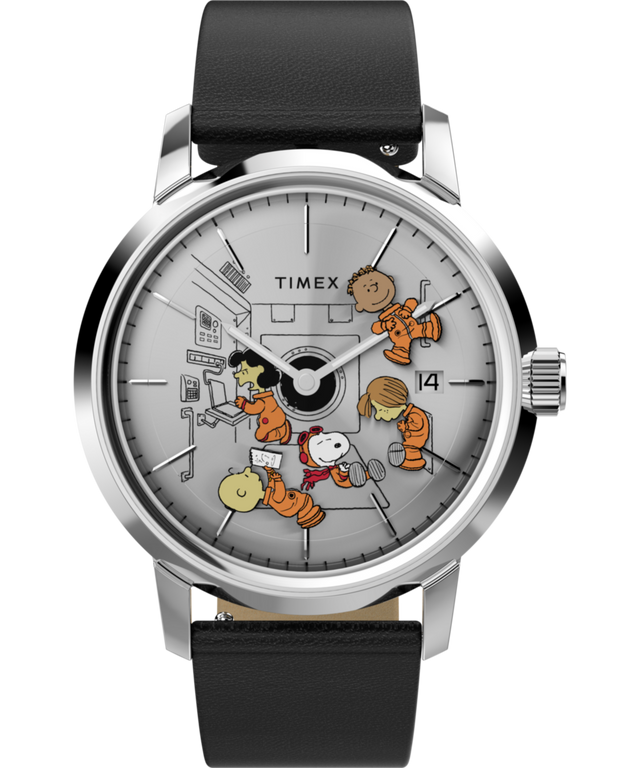TW2W87200 Reloj Peanuts® x Timex Marlin® Automatic Space de 40 mm con correa de piel. Imagen principal