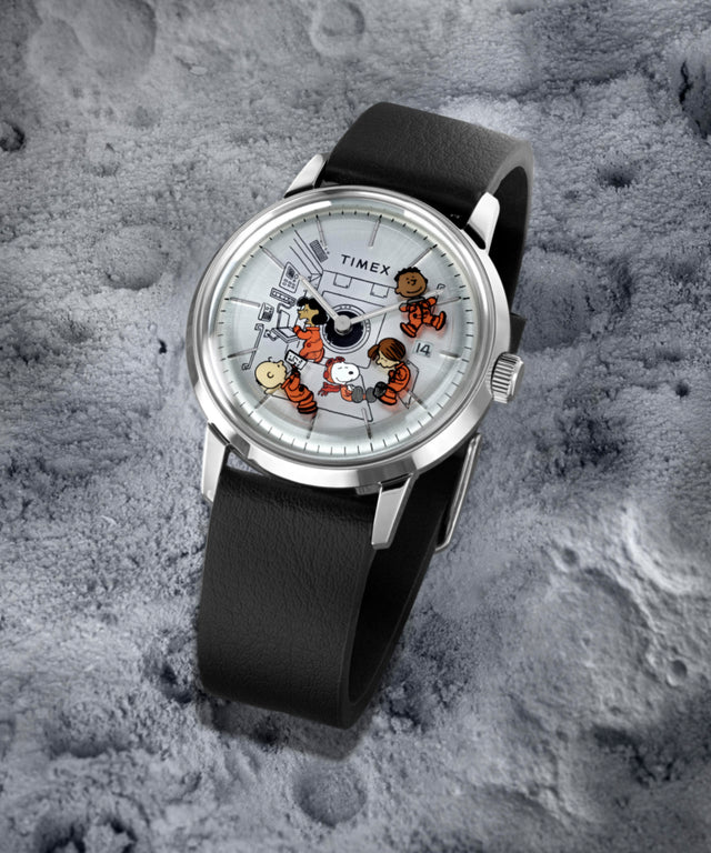 TW2W87200 Timex x Peanuts® Marlin® Automatic Space 40mm Leather Strap Watch Campaign Key Silhouettes (Beauty shots) Image