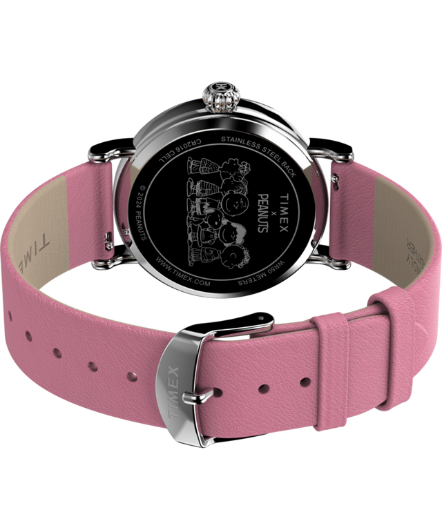 TW2W88900 Peanuts x Timex Standard Valentine's, reloj de 40 mm con correa de piel: imagen del fondo de la caja con accesorio