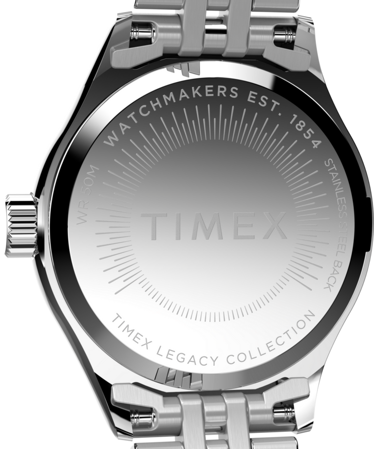 TW2W90700 Reloj Timex Legacy Mini de 25 mm con brazalete de acero inoxidable  Imagen del fondo de la caja