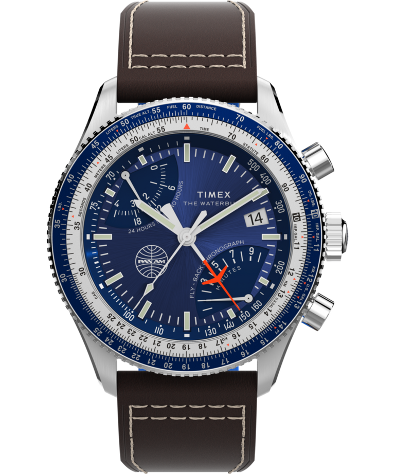 TW2W97200 Reloj Pan Am® x Timex con cronógrafo fly-back de 43 mm y correa de piel  Imagen principal