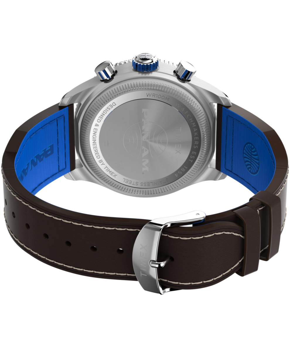 TW2W97200 Timex Fly-Back Chronograph x Pan Am® 43mm Leather Strap Watch  Caseback with Attachment Image