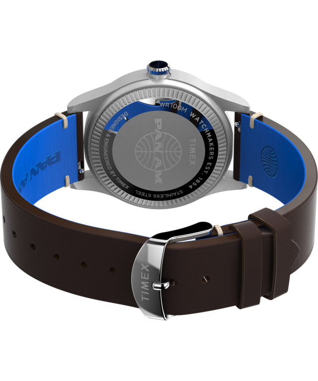 TW2W97300 Pan Am® x Timex Waterbury GMT 39mm Leather Strap Watch  Caseback with Attachment Image