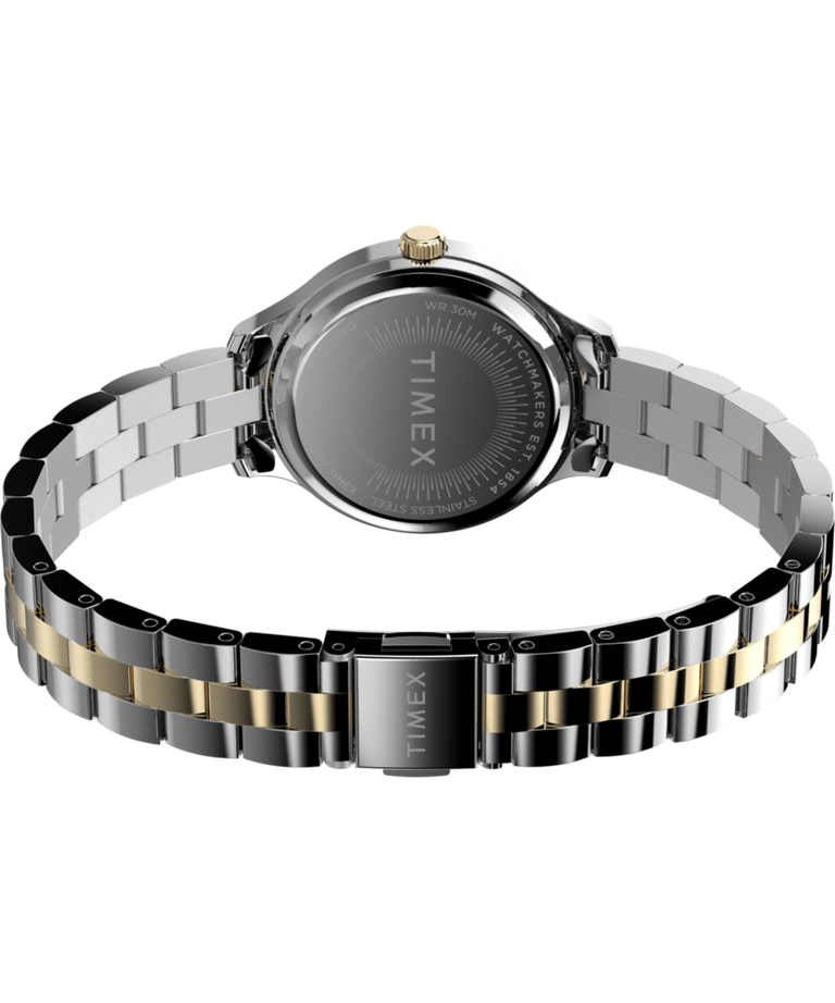 TW2W98100 Peyton: imagen del fondo de la caja del reloj con brazalete de acero inoxidable de 32 mm y accesorio