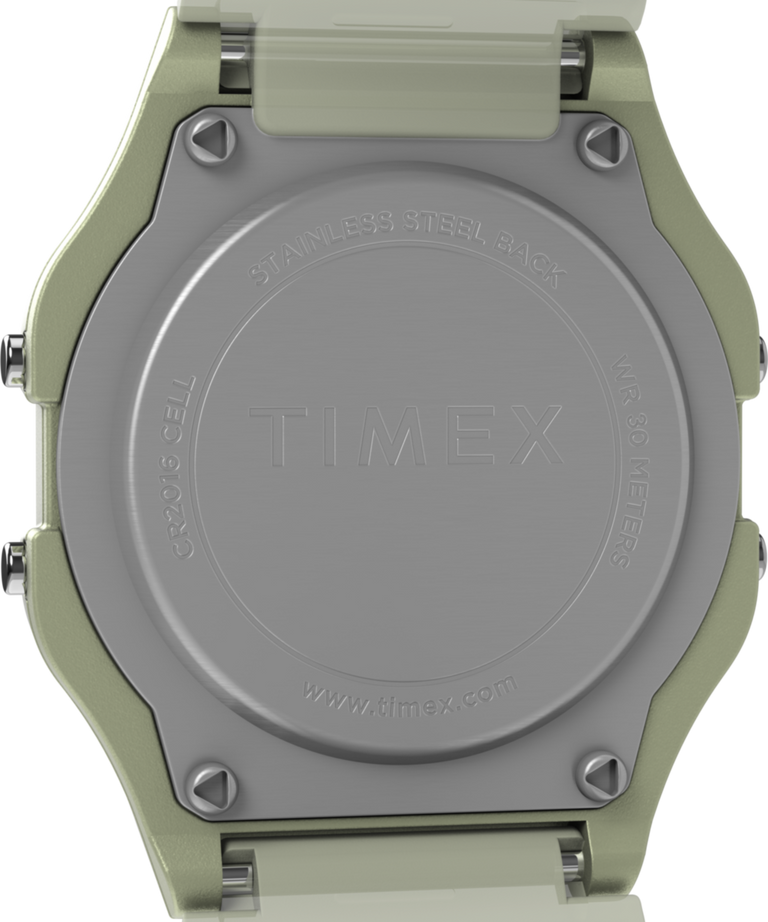 TW2Y02600 Timex T80 que brilla en la oscuridad, 34 mm, correa de resina: imagen del fondo de la caja del reloj