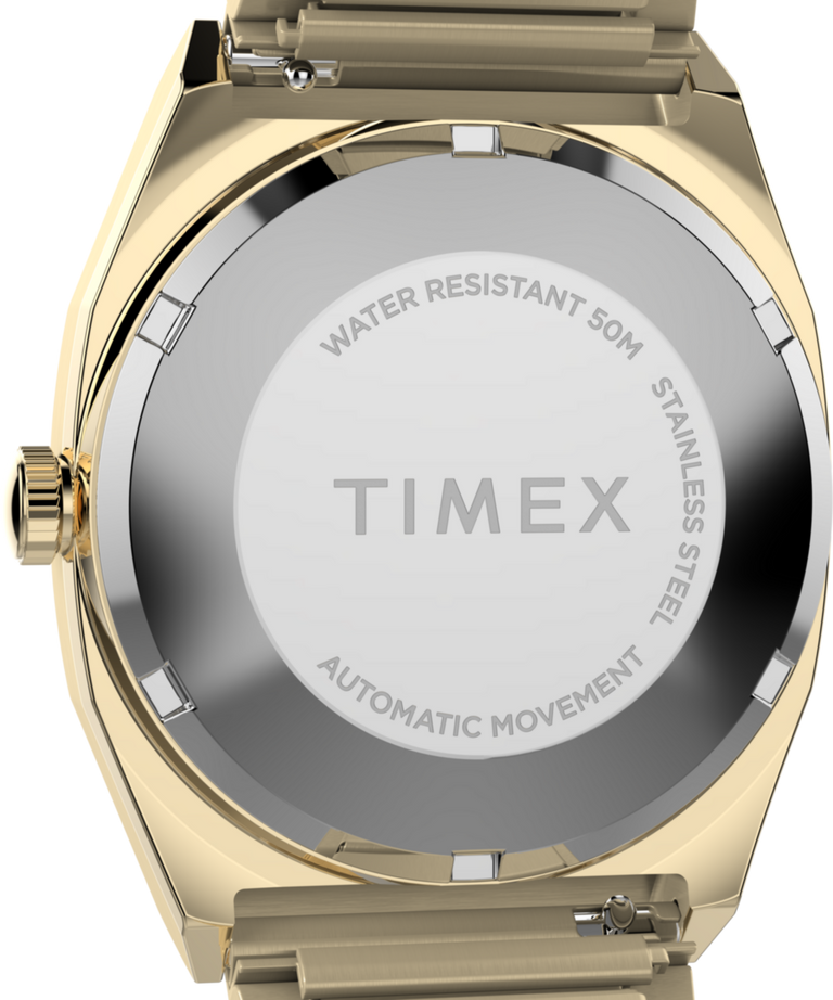 TW2Y07200 Timex® Automatic 1983 E Line Reissue 34mm Gold-Tone Expansion Band Watch Caseback Image