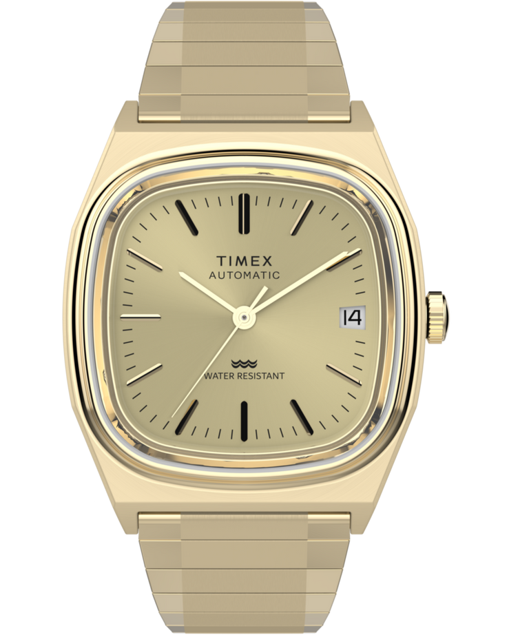 TW2Y07200 Timex® Automatic 1983 E Line Reissue 34mm Gold-Tone Expansion Band Watch Primary Image