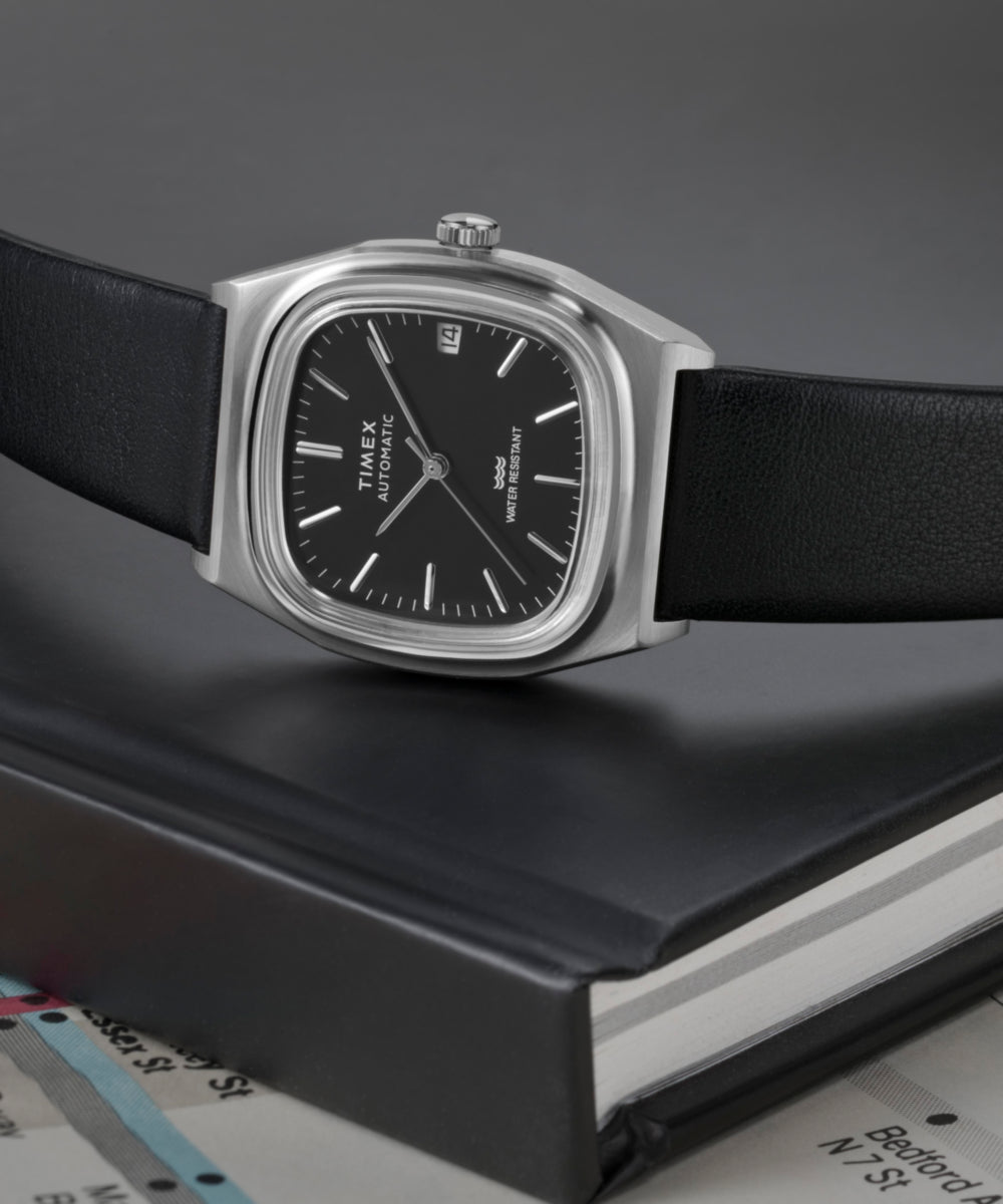 時計 REISSUE 1983 E-line tw2y07500 Timex® Automatic 1983 E Line 34mm Leather Strap Watch - TW2Y07500