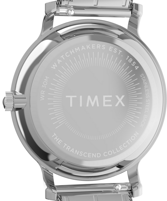 TW2Y10200 Imagen del fondo de la caja del reloj Transcend con brazalete de acero inoxidable de 34 mm