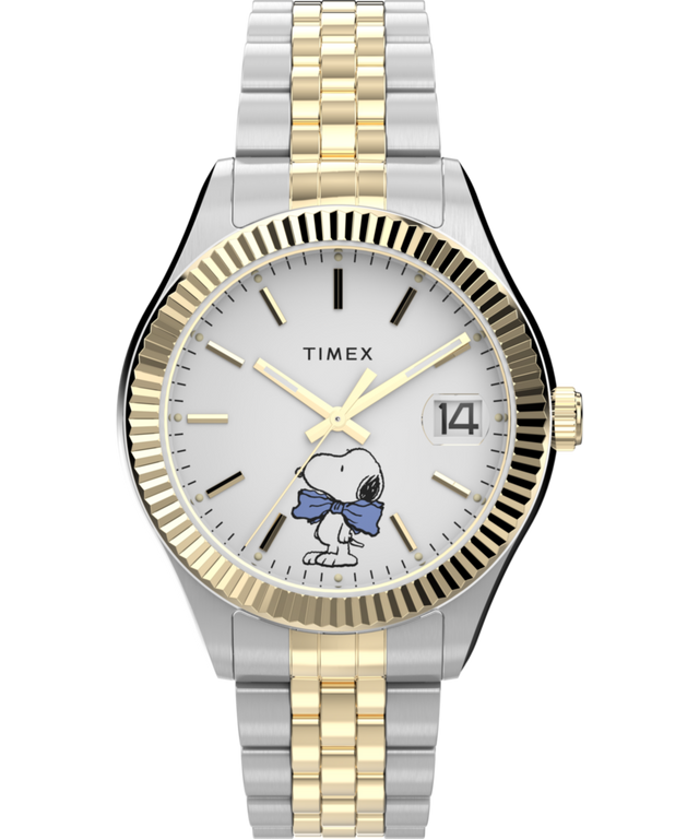 Imagen principal del reloj Peanuts® x Timex Legacy Bowtie de 34 mm con brazalete de acero inoxidable TW2Y11100