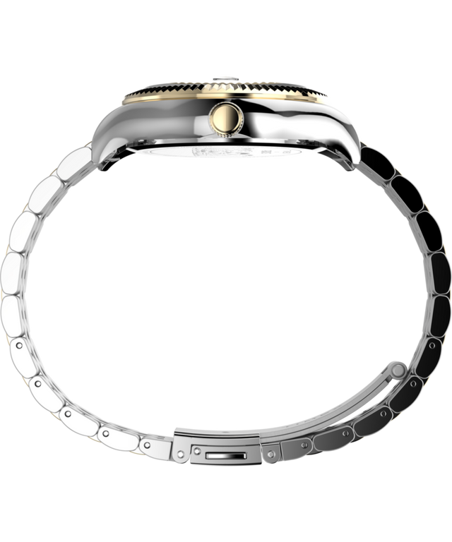 Imagen de perfil del reloj Peanuts® x Timex Legacy Bowtie de 34 mm con brazalete de acero inoxidable TW2Y11100