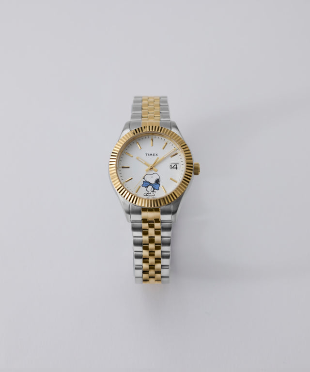 TW2Y11100 Timex x Peanuts® Timex Legacy Bowtie 34mm Stainless Steel Bracelet Watch Campaign Key Silhouettes (Beauty shots) Image
