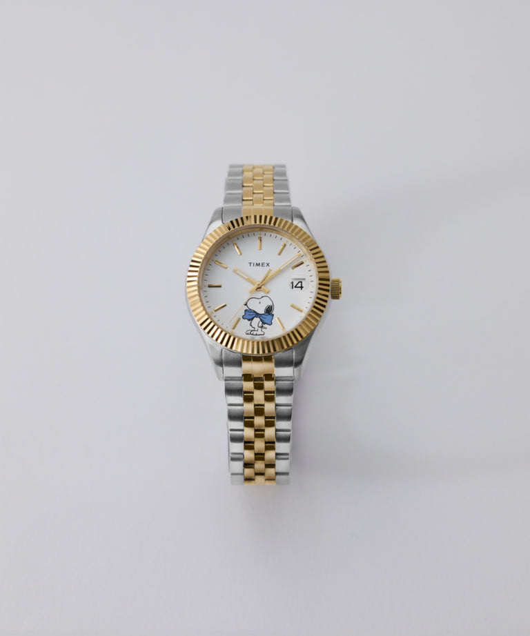 TW2Y11100 Timex x Peanuts® Timex Legacy Bowtie 34mm Stainless Steel Bracelet Watch Campaign Key Silhouettes (Beauty shots) Image