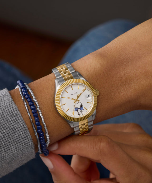 TW2Y11100 Peanuts® x Timex Timex Legacy Bowtie 34mm Stainless Steel Bracelet Watch Primary Wrist Image