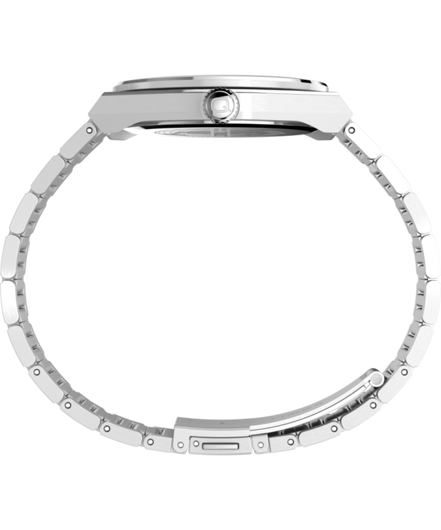 TW2Y12100 Q Reloj Timex® Continental GMT de 39 mm con brazalete de acero inoxidable. Imagen de perfil