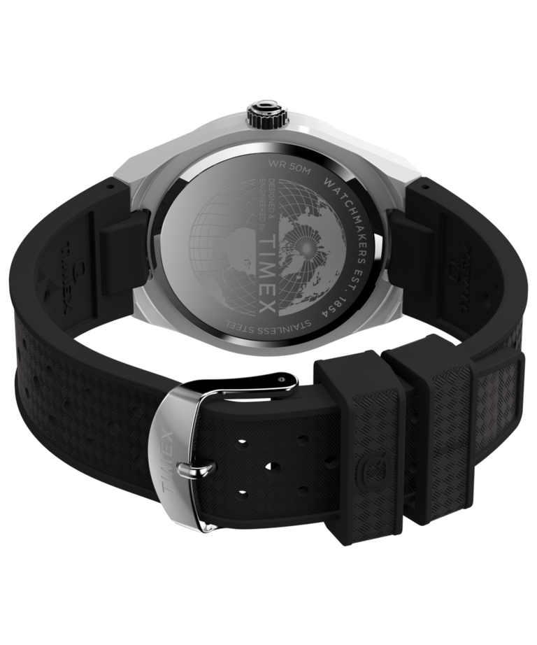 TW2Y12200 Q Timex® Continental GMT 39mm Synthetic Rubber Strap Watch  Caseback with Attachment Image