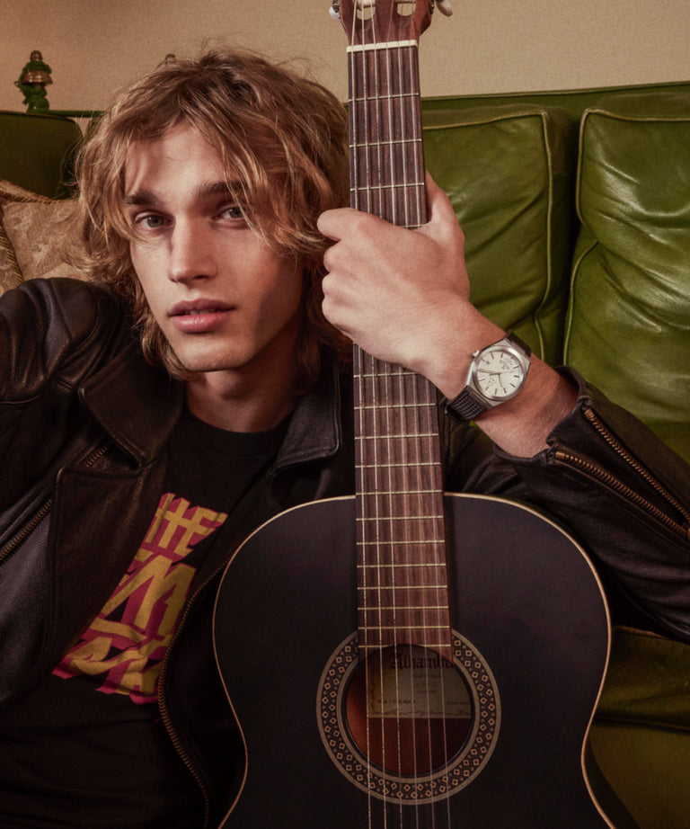 TW2Y12200 Q Timex® Continental GMT 39mm Synthetic Rubber Strap Watch  Lifestyle 2 Image