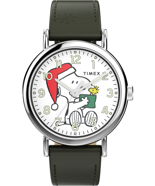 TW2Y12400 Reloj Peanuts® x Timex Weekender con esfera festiva, 40 mm y correa de piel. Imagen principal