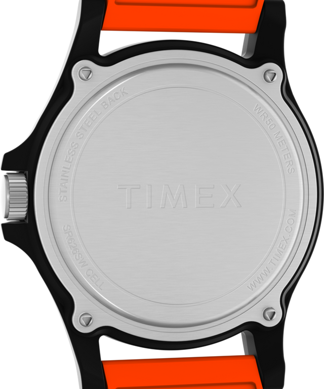 TW2Y13000 Timex Main Street NASA Artemis, reloj de 40 mm con correa de silicona. Imagen del fondo de la caja.