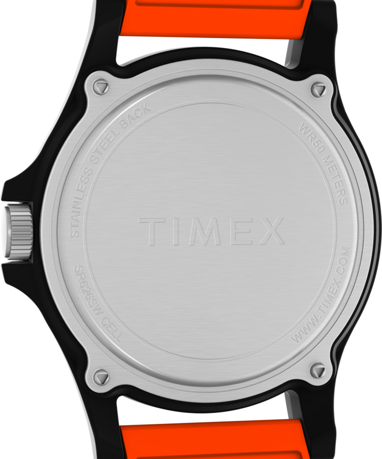 TW2Y13000 Timex Main Street NASA Artemis, reloj de 40 mm con correa de silicona. Imagen del fondo de la caja.