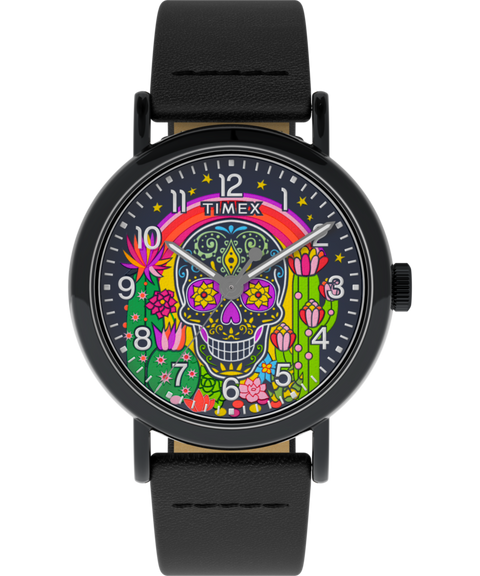 Timex Weekender Day of the Dead 40mm Leather Strap Watch Timex Weekender Day of the Dead 40mm Leather Strap Watch