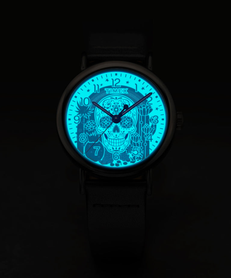 TW2Y15900 Timex Weekender Day of the Dead 40mm Leather Strap Watch Collab Additional Image